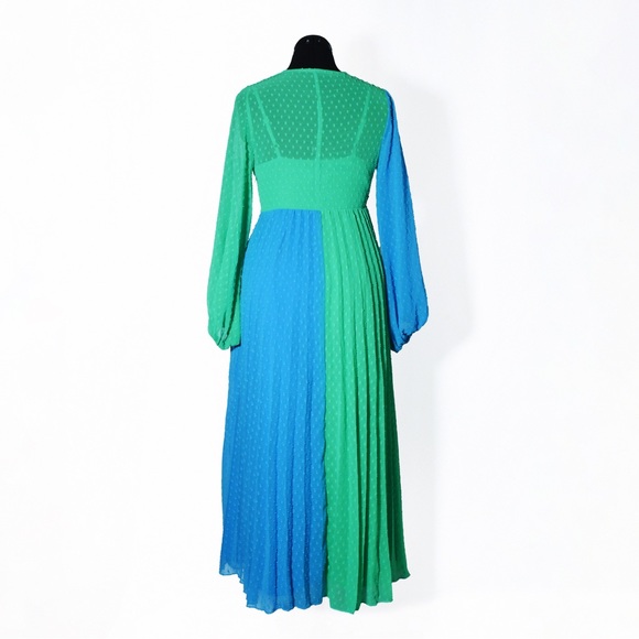 ASOS 70s maxi dress color block twist front pleated - Picture 3 of 8